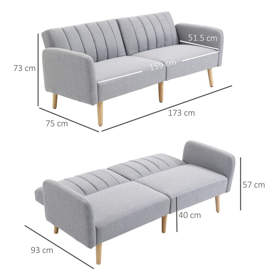 image 1 of HOMCOM 3 Seater Sofa Bed w/ Adjustable Backrest for Living Room, Guest Room 