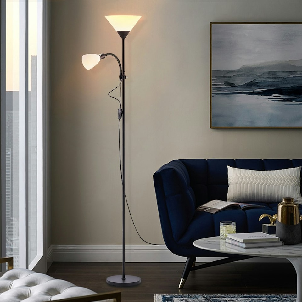 image 1 of Living and Home Modern 2 Head Standing Floor Lamp - Black Black
