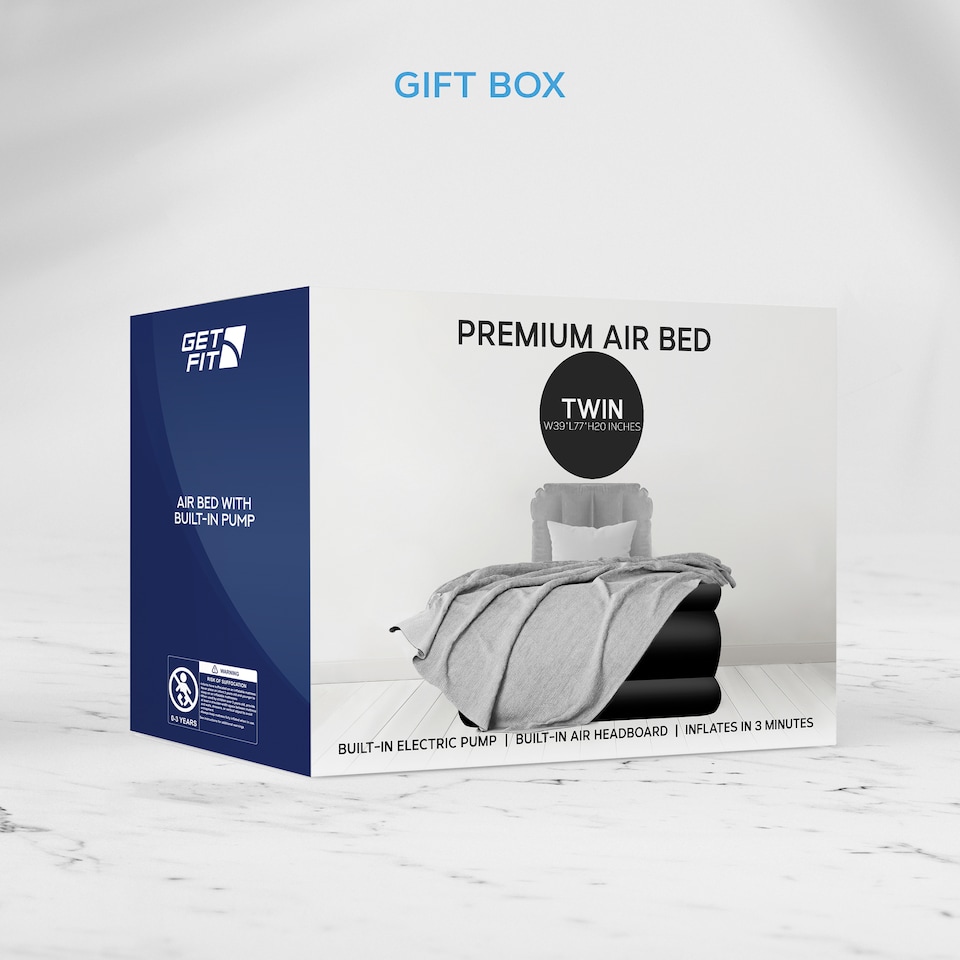 image 1 of Get Fit Air Bed With Built In Electric Pump - Premium Single Airbed - Quick Blow Up Bed With Headboard & Free Inflatable Pillow | Black | Black / Grey | 1