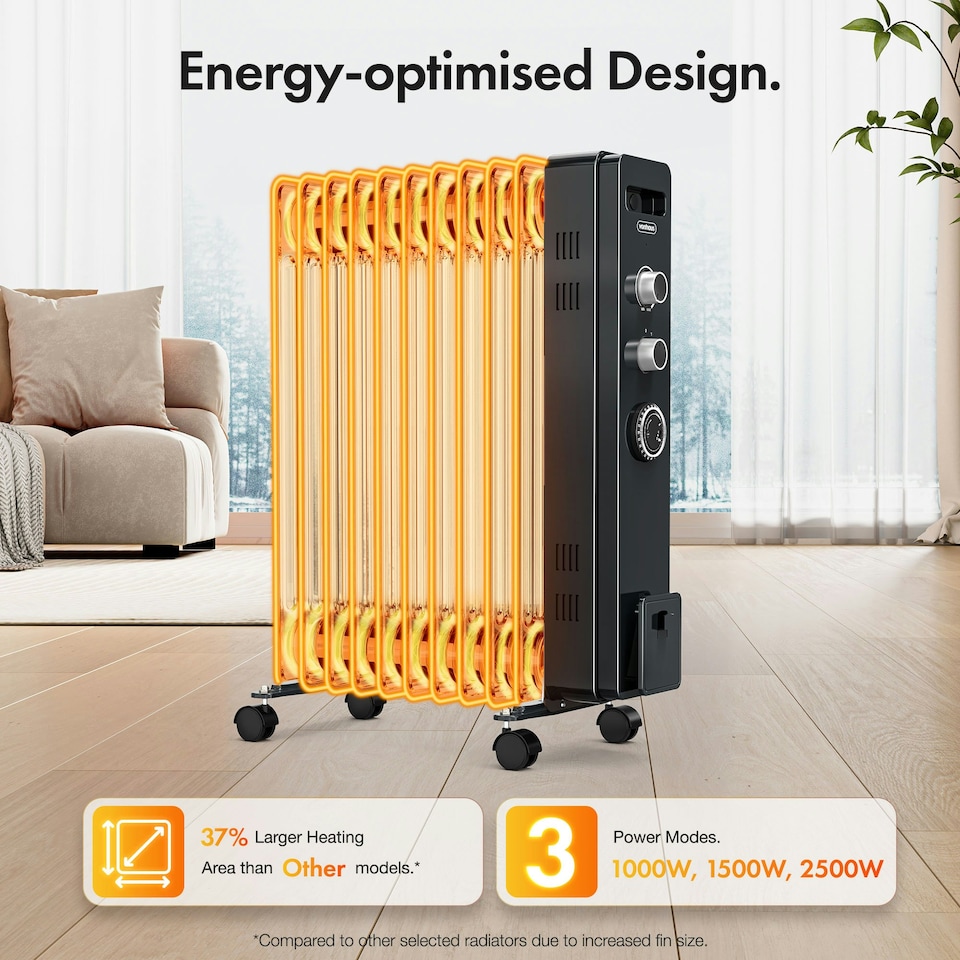 image 1 of VonHaus Oil Filled Radiator 11 Fin Portable Electric Heater