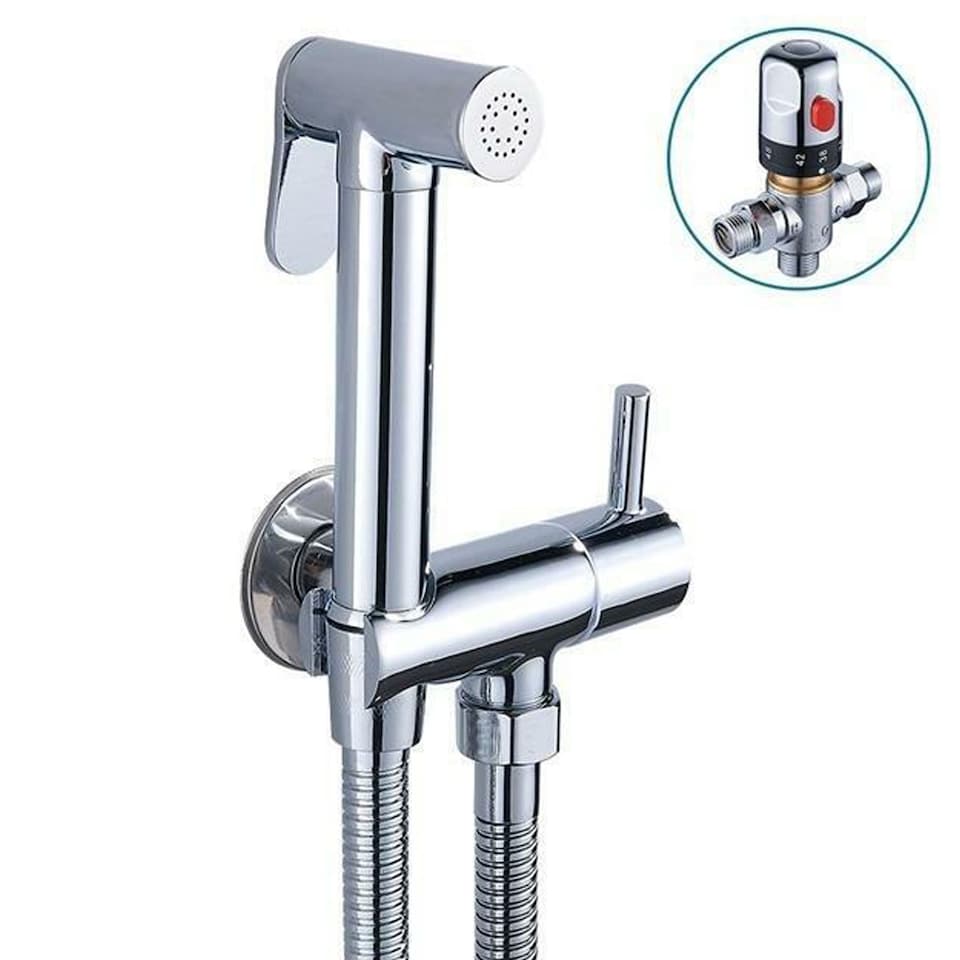 image 1 of Thermostatic Bidet Shower Spray Kit Chrome Brass Handheld Bathroom Mixer UK