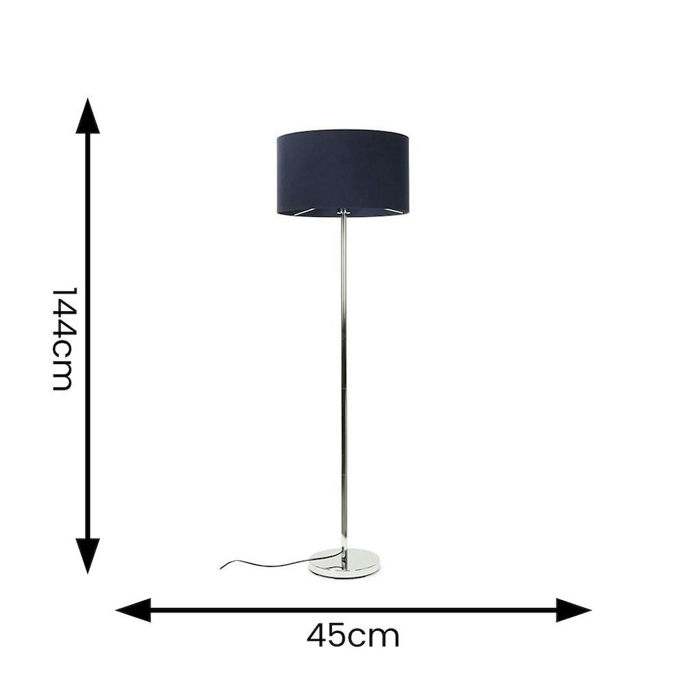 image 1 of ValueLights Silver Floor Lamp with Large Navy Blue Shade | Blue