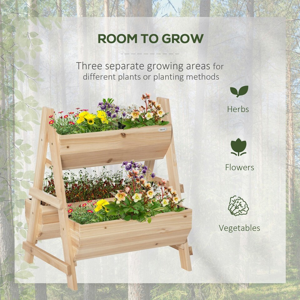 image 1 of Outsunny Raised Garden Bed Wood Planter Box with Stand for Vegetables Flowers