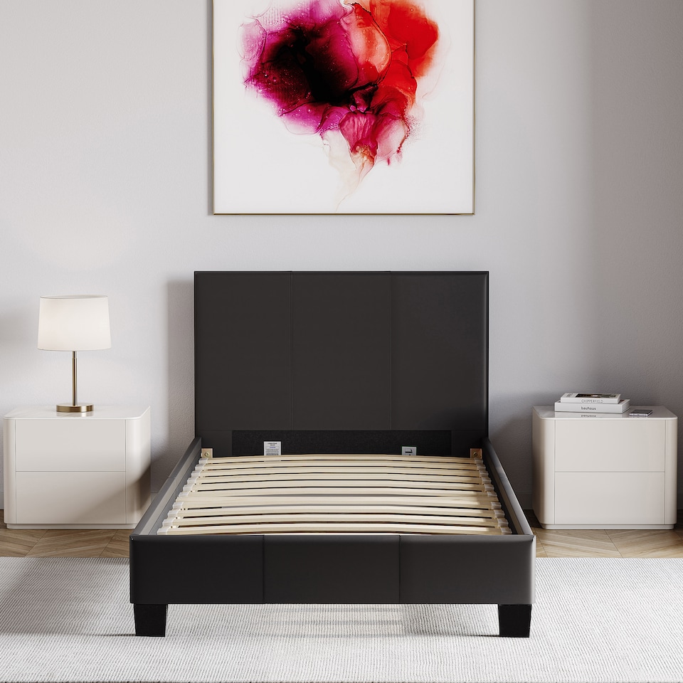 image 1 of Vida Designs Lisbon 3ft Single Bed Faux Leather, Black, 90 x 190cm