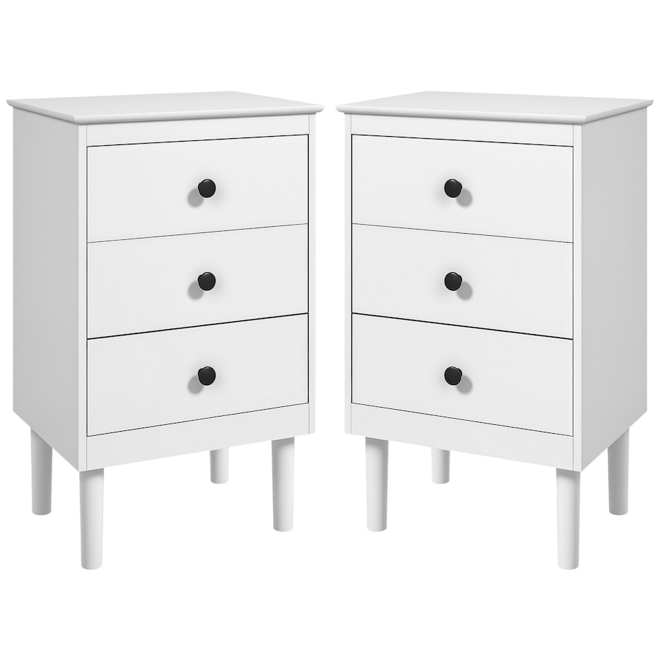 image 1 of HOMCOM Bedside Table Set of 2, Bedside Cabinet w/ 3 Drawers, Modern Side Table,