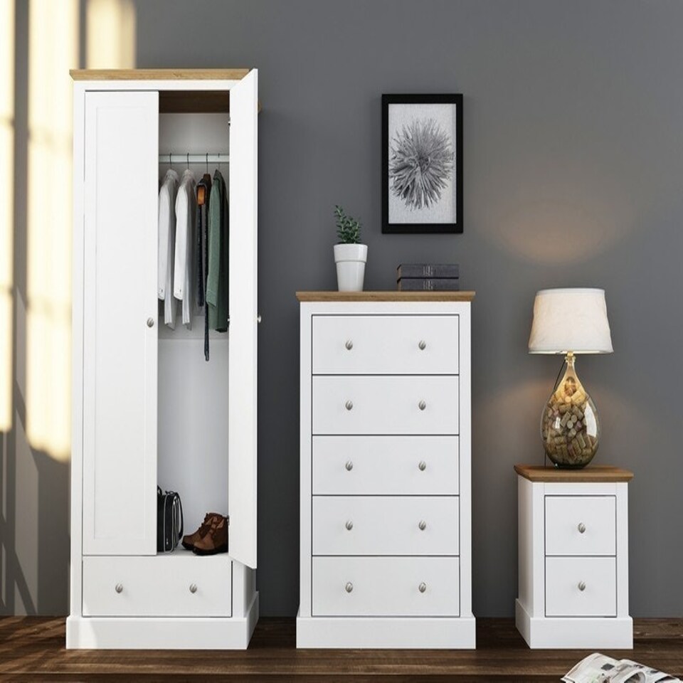 image 1 of Devon 2 Door Wardrobe - Particle Board - L56 x W79.7 x H181.5 cm - White White