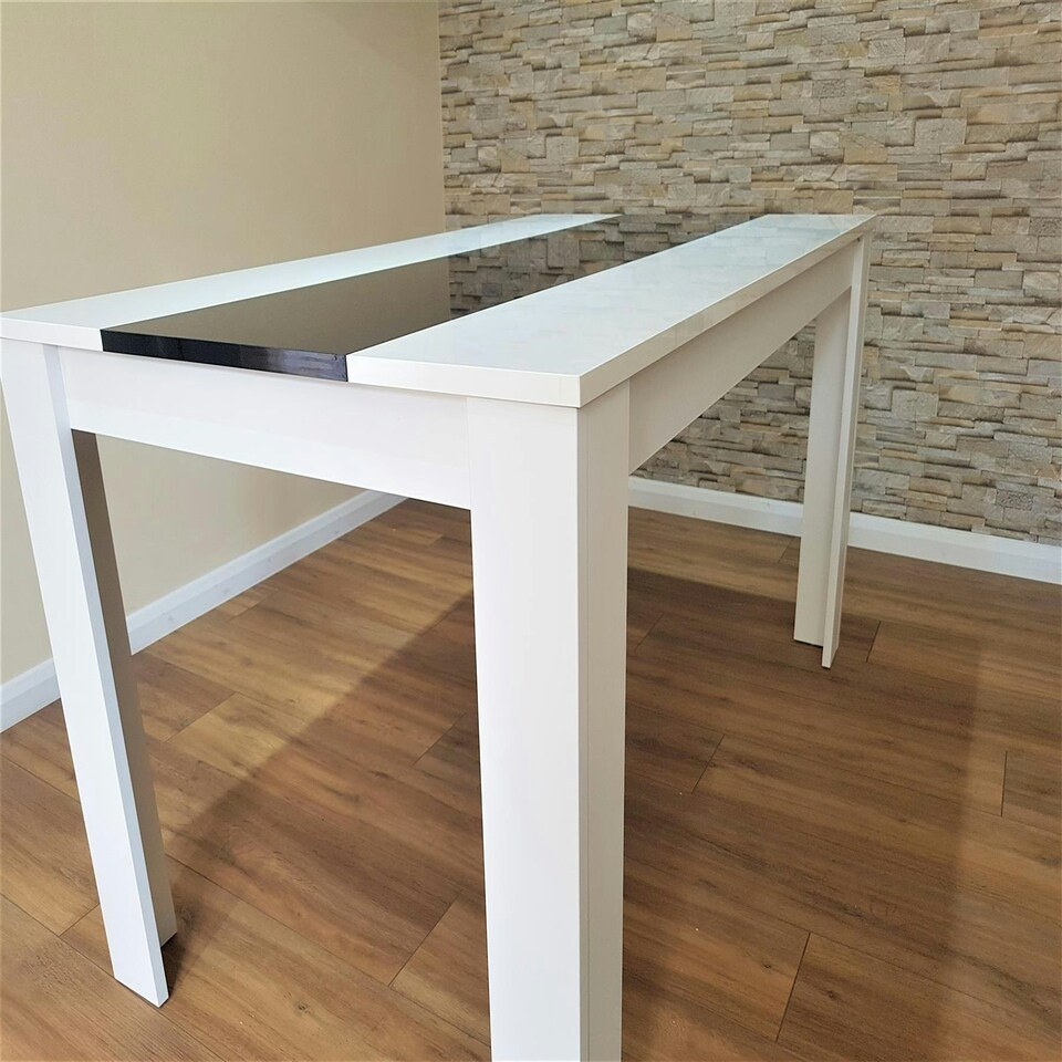 image 1 of Dining Table Wood Kitchen Place for 4 Seats, Dining Table Only (White and Black H 75 x L 117 x W 77 cm) Black