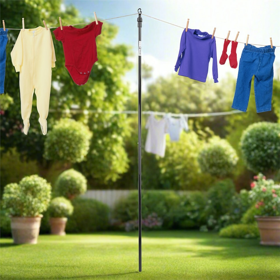 image 1 of KCT 2.4m Extendable Washing Line Prop Pole – 2 Pack Black