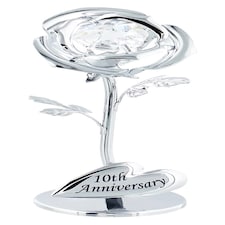Modern 10th Anniversary  Silver Plated Flower with Clear Swarovski Crystal Bead