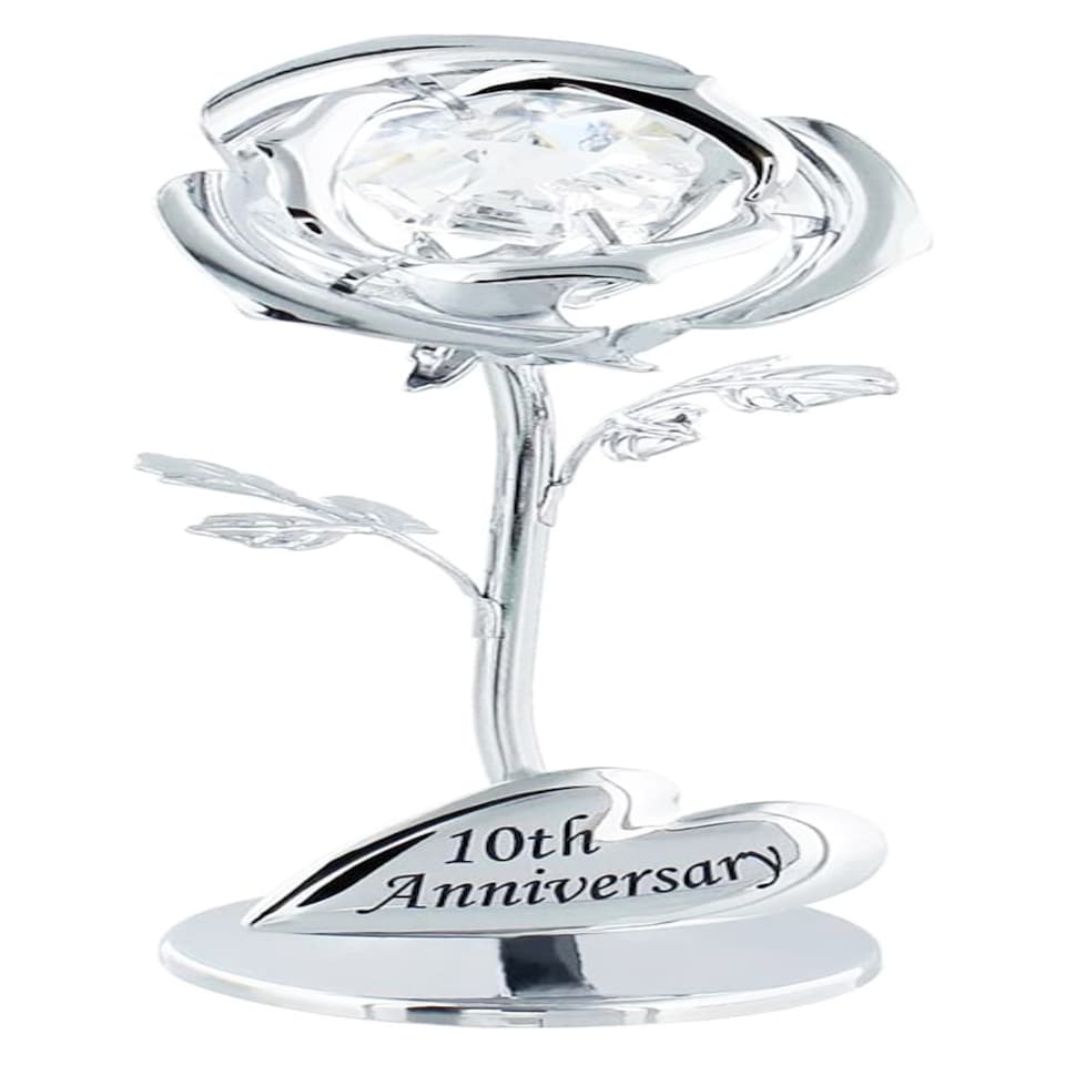 Modern 10th Anniversary  Silver Plated Flower with Clear Swarovski Crystal Bead