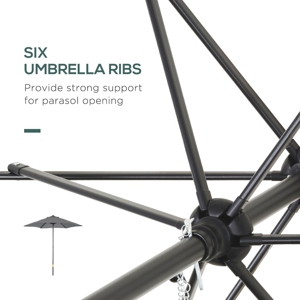 image 1 of Outsunny 2m Parasol Patio Umbrella, Outdoor Sun Shade with 6 Ribs Dark Grey