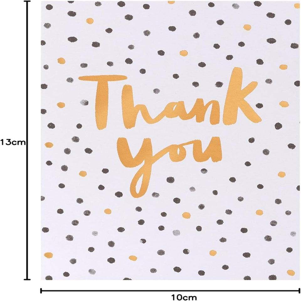image 1 of Multipack of 10 Thank You Cards for Him/Her/Friend - Black & Gold Spotty Design, 130mm x 100mm