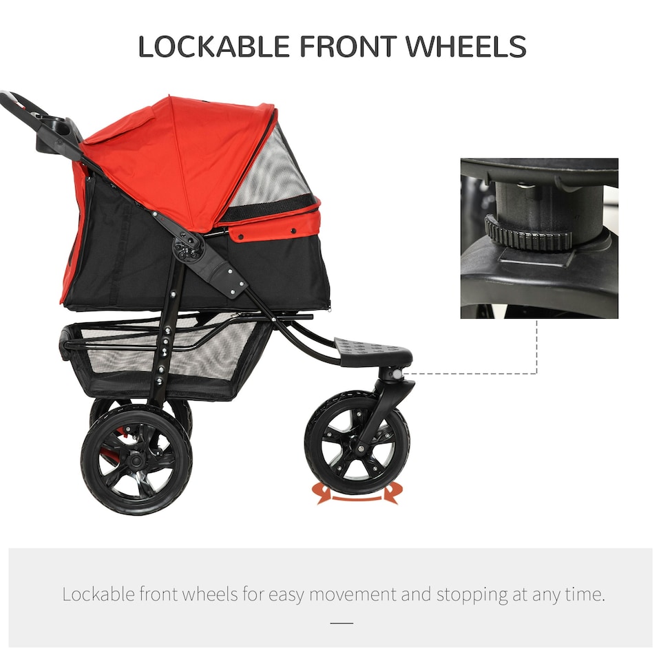 image 1 of PawHut Folding 3 Wheel Pet Stroller Travel Adjustable Canopy Storage Brake Red