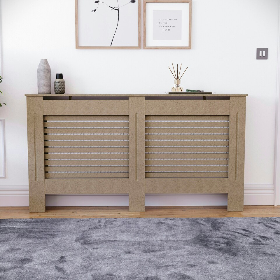 image 1 of Vida Designs Milton Radiator Cover MDF Slatted Cabinet, Unfinished, 152cm