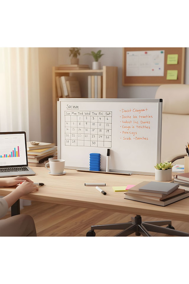 image 1 of Living and Home Magnetic Dry Erase Whiteboard, Wall Mounted, with Pen Tray for Office & Home | White