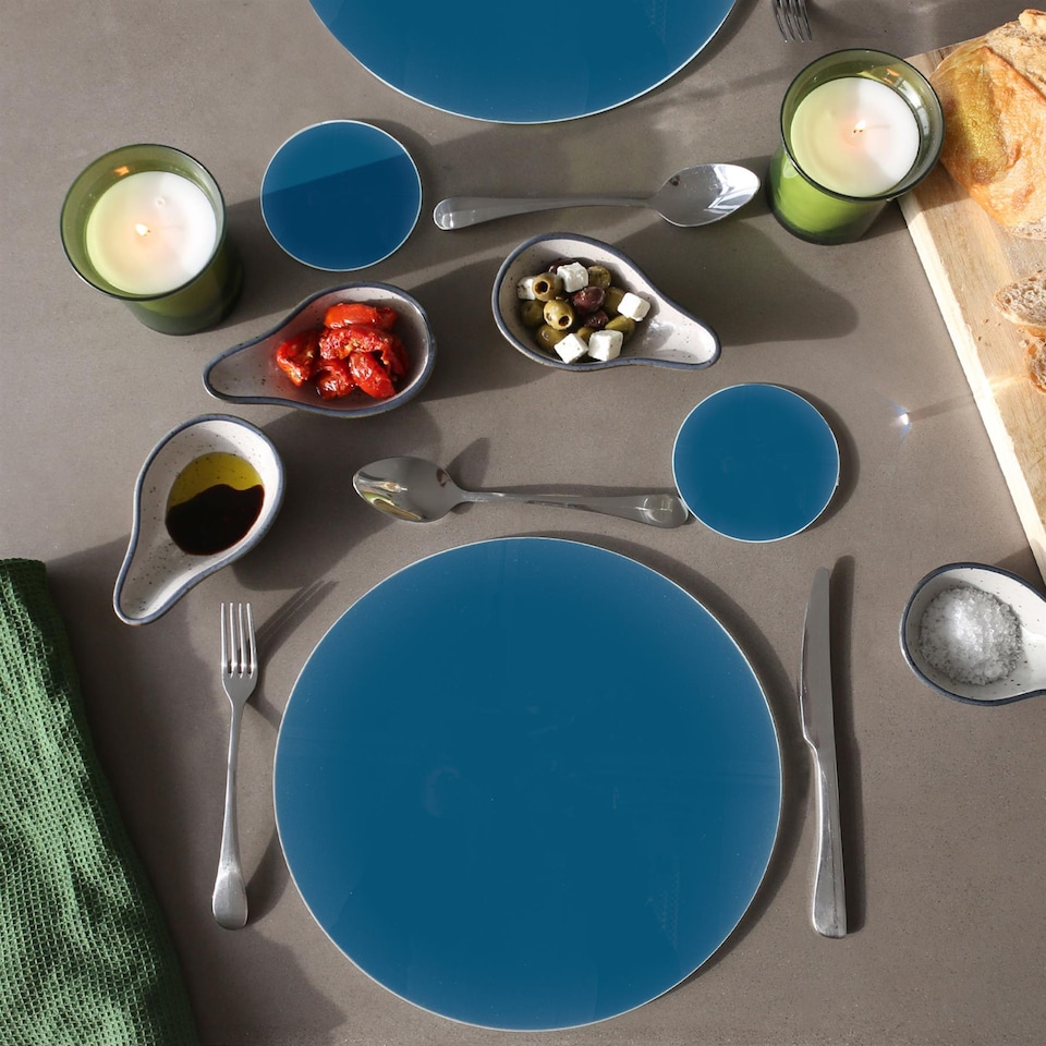 image 1 of Harbour Housewares 12pc Round Glass Placemats & Round Coasters - 30cm Dining Table Protection Place Mats Coasters
