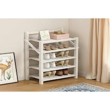 Living and Home 5-Tier Foldable Bamboo Shoe Rack - White | White