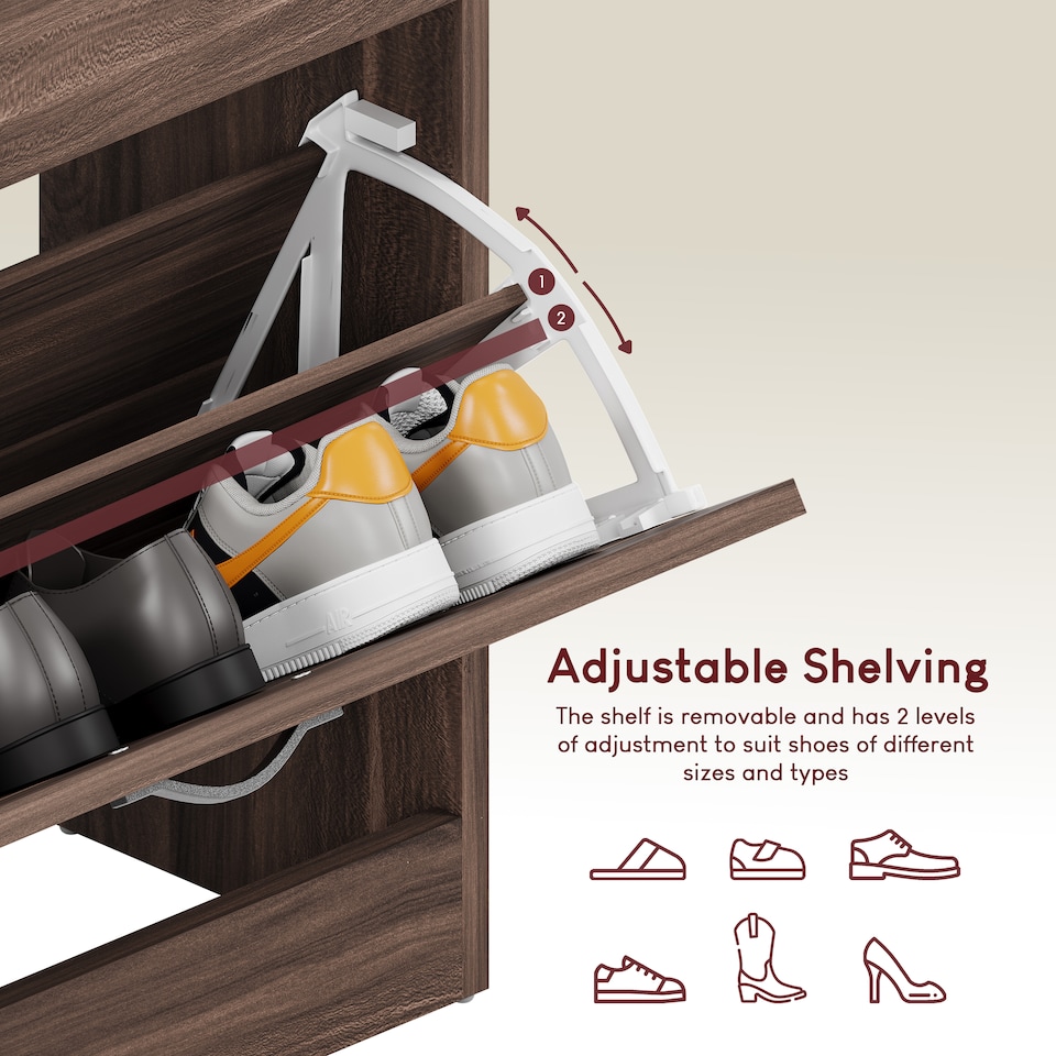 image 1 of Vida Designs 3 Drawer Shoe Cabinet Shoe Rack Storage Cupboard, Walnut