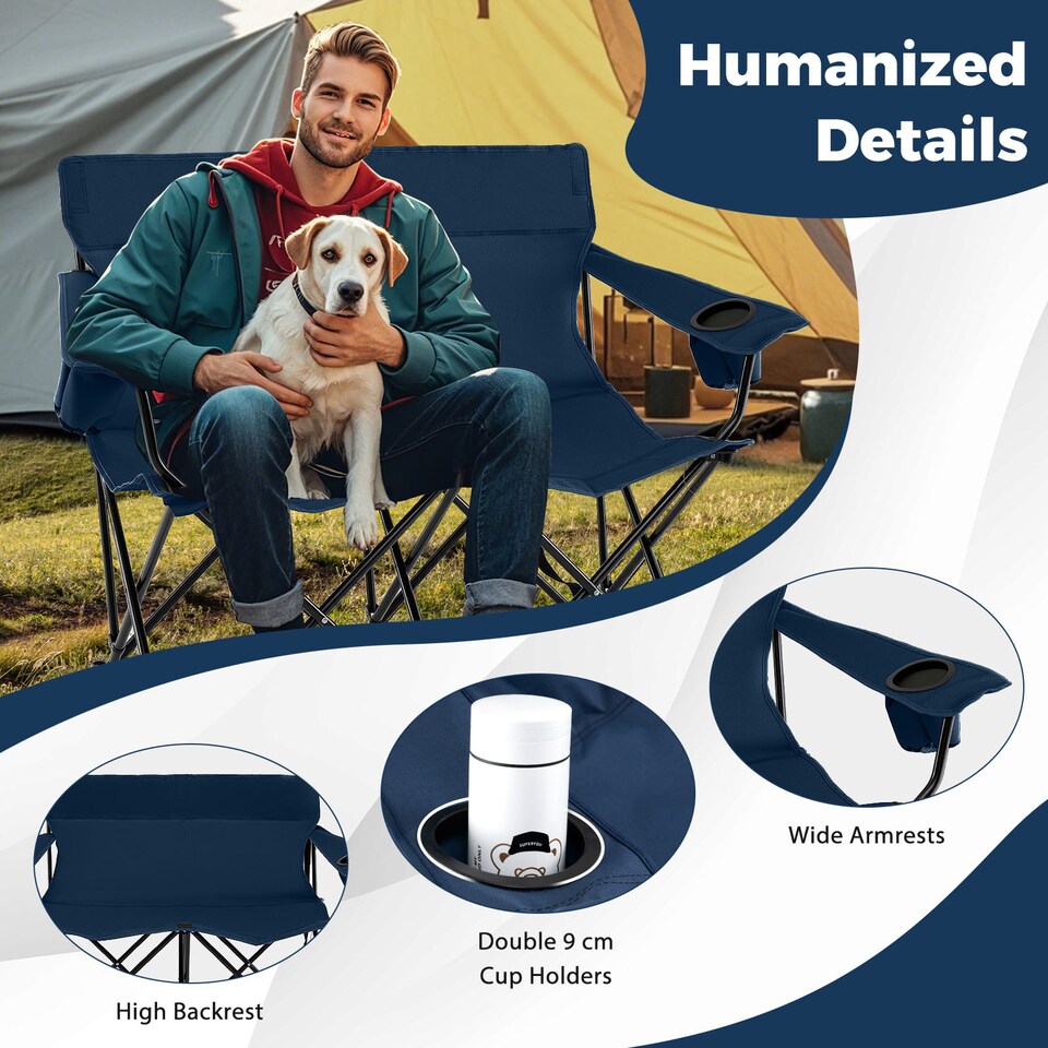 image 1 of COSTWAY Double Camping Chair 2-Person Lawn Chair | Blue