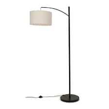 ValueLights Preto Black Metal Curve Stem Floor Lamp with a Cream Boucle Shade - Bulb Included | Cream