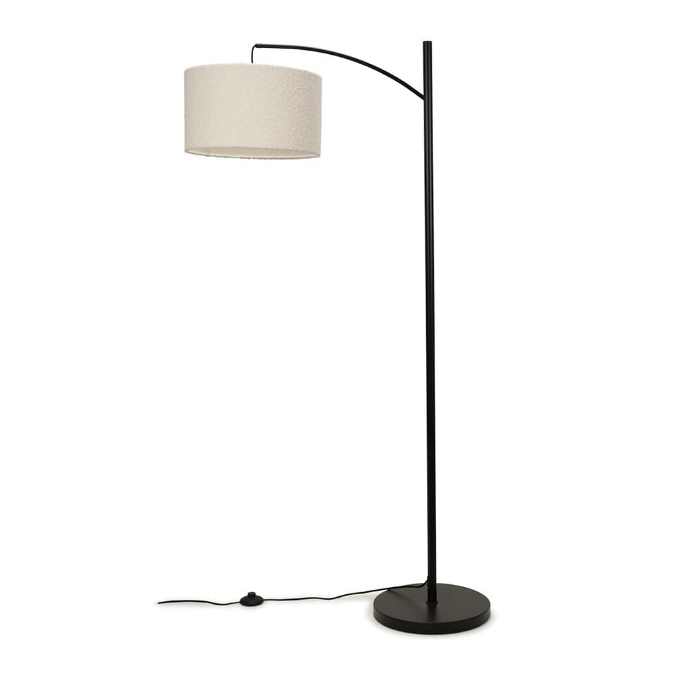 image 1 of ValueLights Preto Black Metal Curve Stem Floor Lamp with a Cream Boucle Shade - Bulb Included | Cream