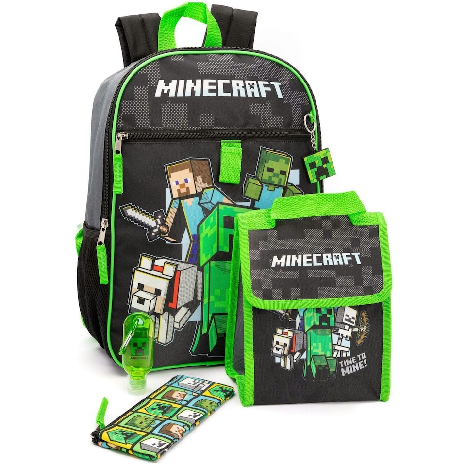 image 1 of Minecraft Childrens/Kids Time To Mine Backpack Set - Black/Green - One Size