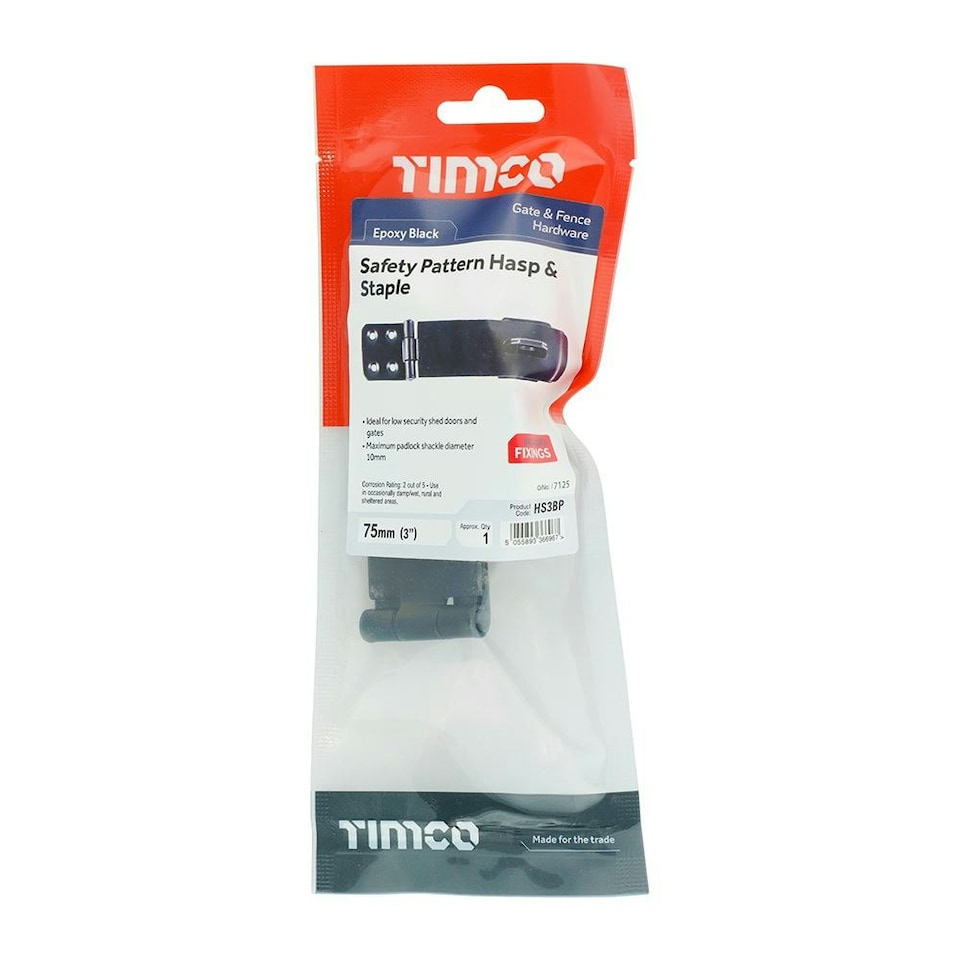 image 1 of Timco - Safety Pattern Hasp & Staple - Black (Size 3" - 1 Each)
