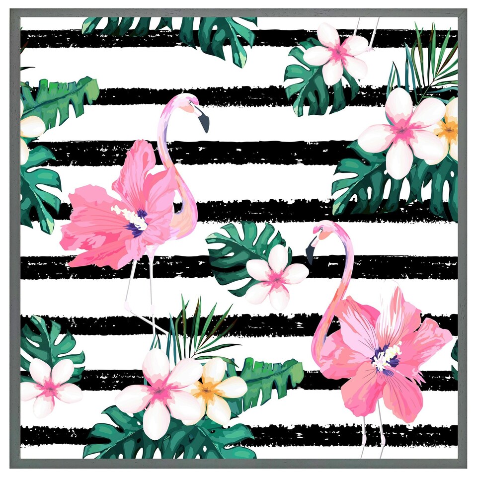 image 1 of Floral flamingos (Picutre Frame) White | XS