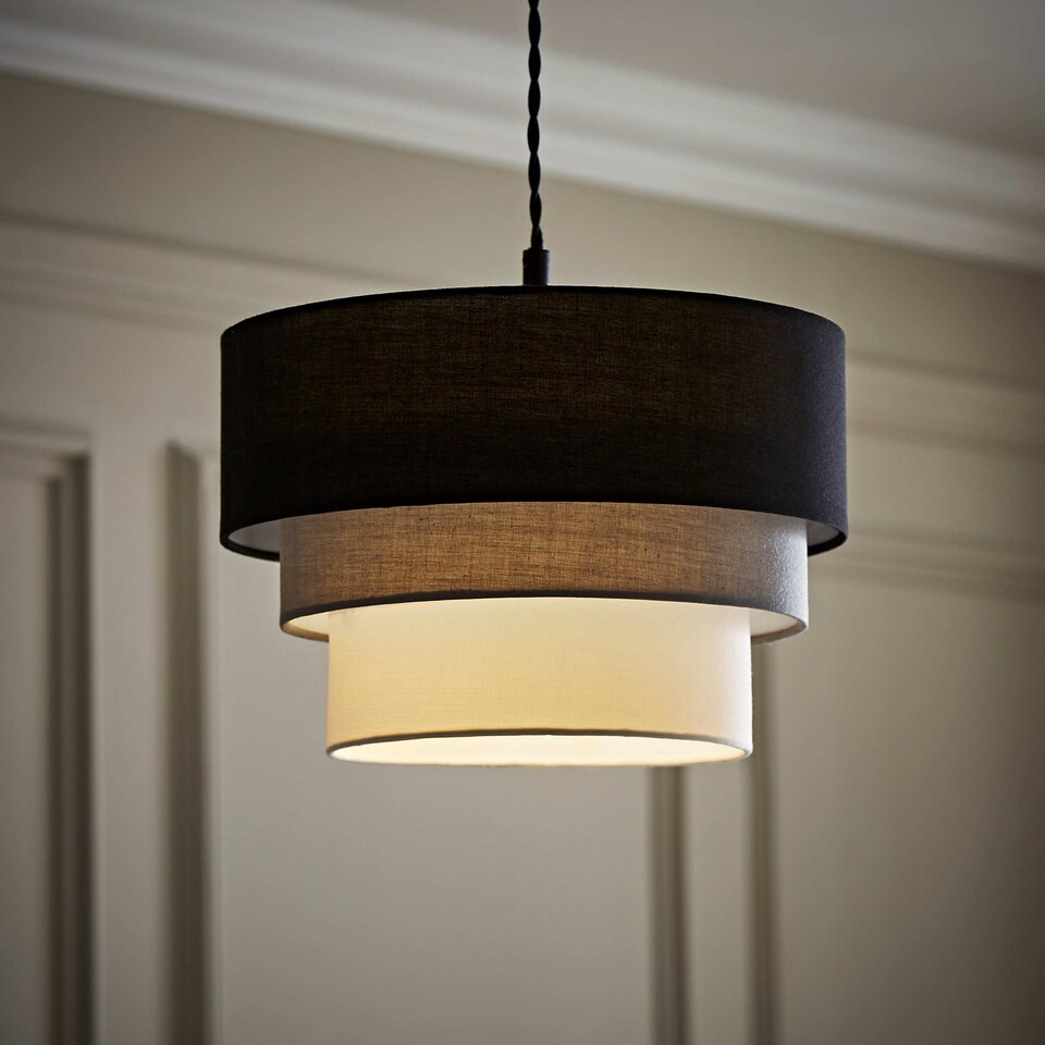 image 1 of ValueLights Aztec 3 Tier Black Ceiling Light Shade and Bulb