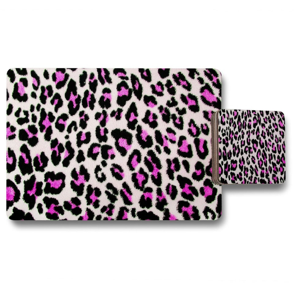 Pink Fluffy Leopard (Placemat & Coaster Set)