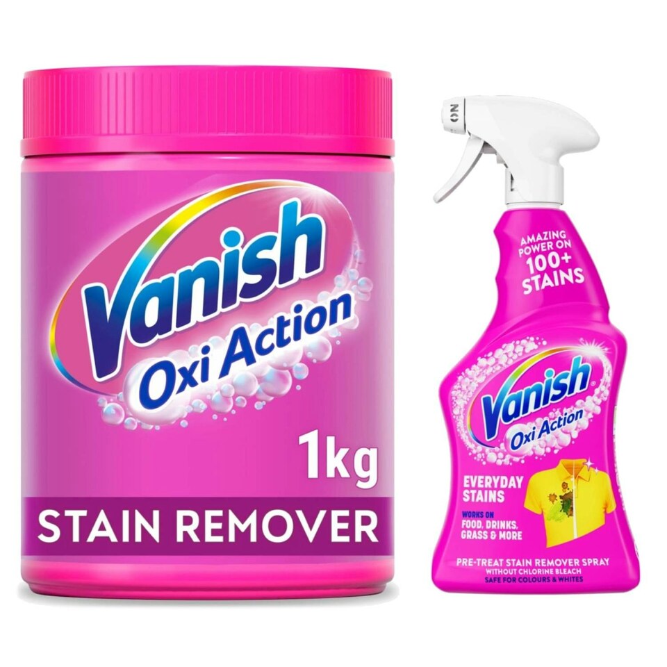 image 1 of Vanish Oxi Action Colour Safe Powder Fabric Stain Remover 1 kg and Vanish 500 ml Colour Fabric Spray for tought stains