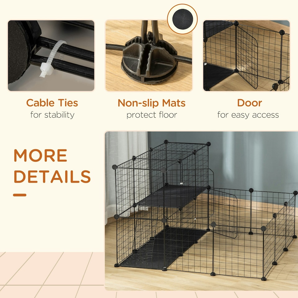 image 1 of PawHut Pet Playpen DIY Small Animal Cage for Rabbit Ferret Chinchilla - Black