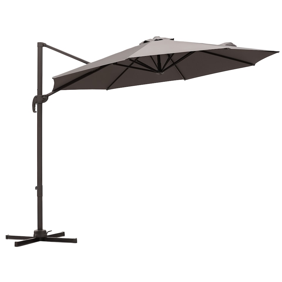 image 1 of Outsunny 3M Cantilever Parasol, Hanging Garden Umbrella Sun Shade with 360 Rotation, Aluminium Frame, Cross Base, Hand Crank, Grey