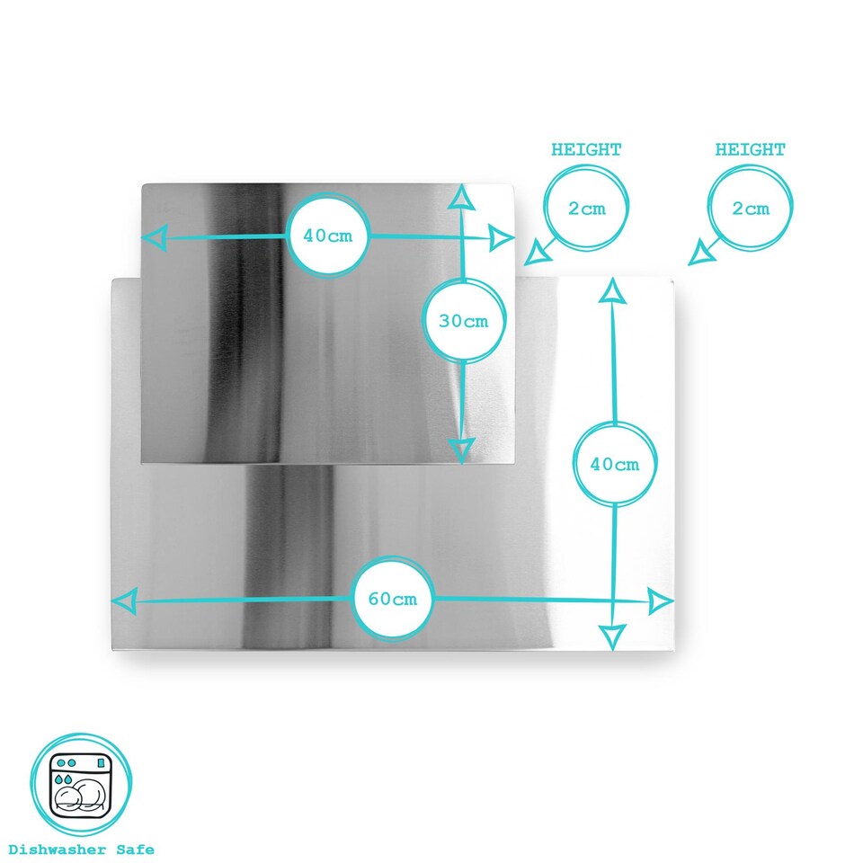 image 1 of Argon Tableware 2pc Counter Edge Chopping Board Set - Stainless Steel Non-Slip Kitchen Worktop Saver Food Cutting Protector | Silver | Silver | 40 x 30 x 2 CM | 60 x 40 x 2 CM | 2