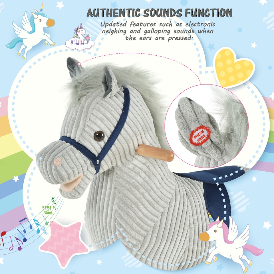 image 1 of HOMCOM Kids Plush Rocking Horse with Sound Children Rocker Ride On Toy Gift 3-6 Years Grey