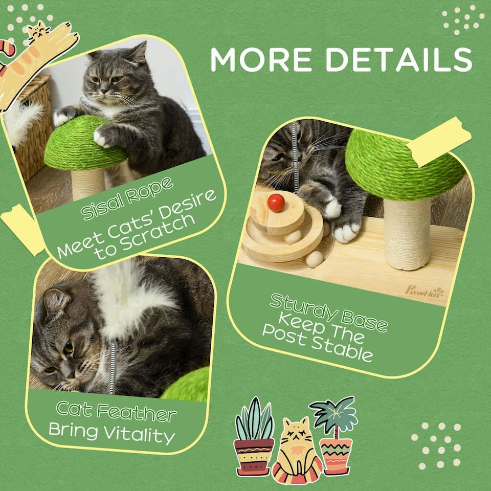 image 1 of PawHut Mushroom-Shaped Cat-Scratching Post for Indoor Cats