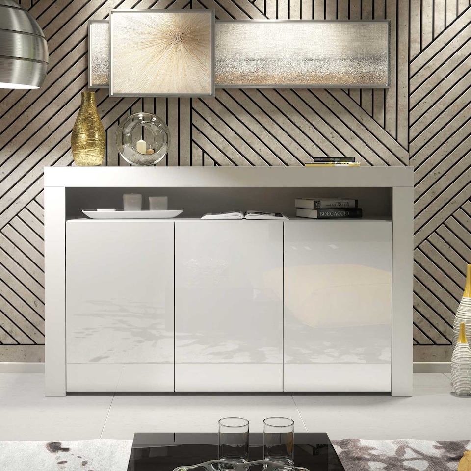 image 1 of TV Unit TV Stand Sideboard Storage Cabinet Cupboard White High Gloss 155cm