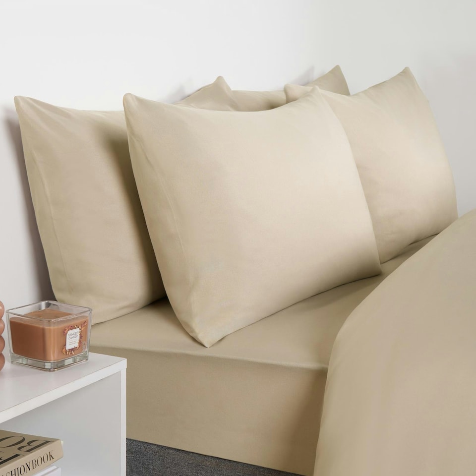 image 1 of OHS Soft Microfibre Plain Duvet Cover and Pillowcase Set, Single - Natural