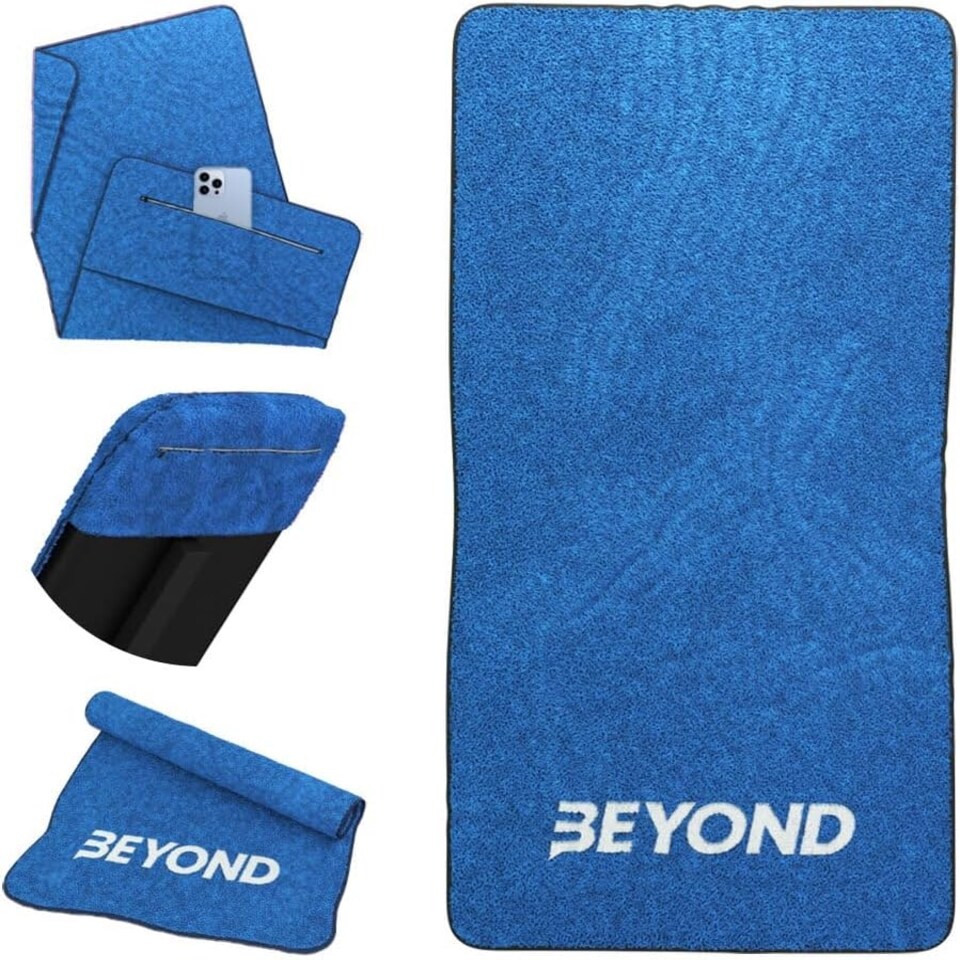 image 1 of Cotton Gym Towel with Zip Pocket - Blue Blue
