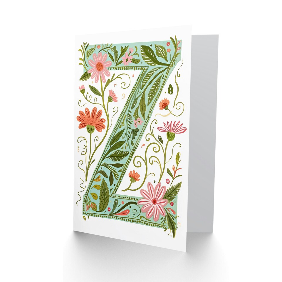 image 1 of Letter Z Bright Watercolour Wildflowers Floral Birthday Card
