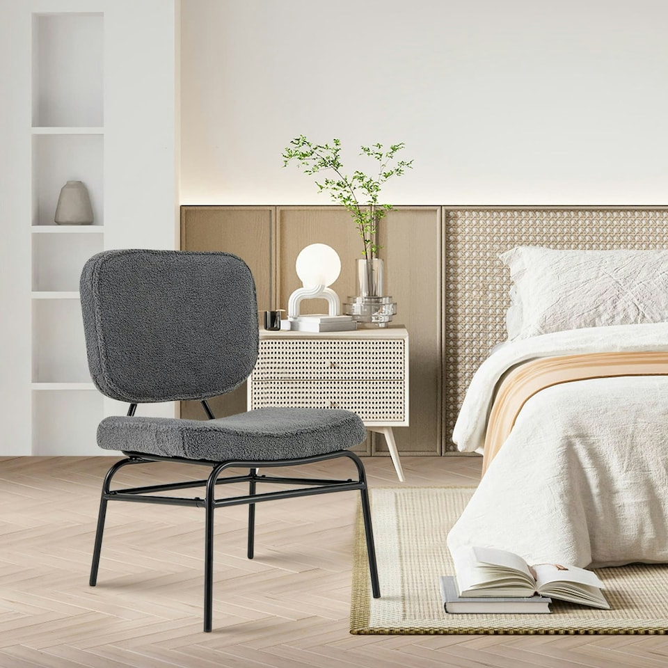 image 1 of COSTWAY Upholstered Accent Chair Reading Chair Grey Grey