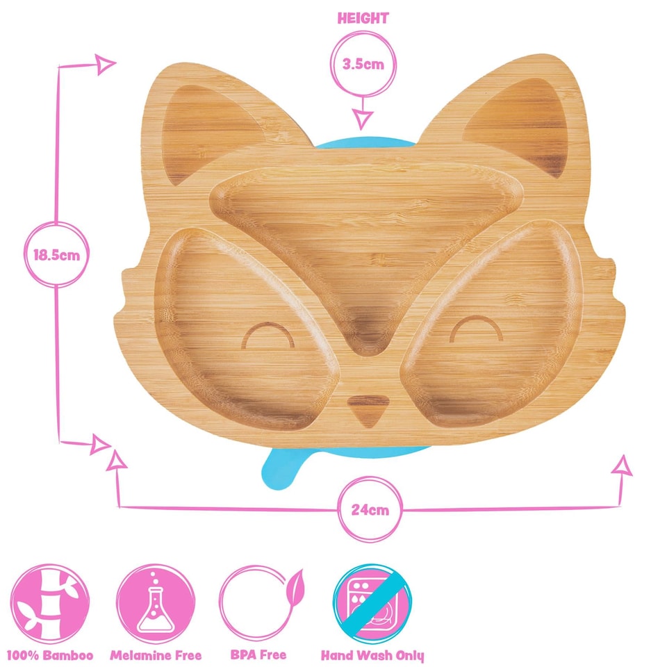 image 1 of Tiny Dining Bamboo Fox Baby Weaning Plate & Fork Set - Red