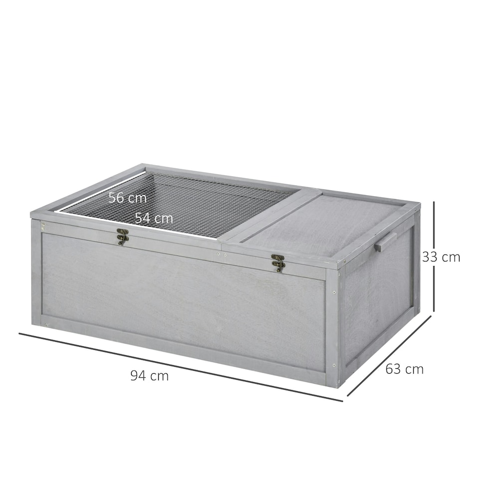 image 1 of PawHut 94 cm Wooden Tortoise House Turtle Habitat Small Reptile Cage Grey