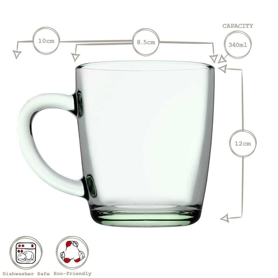 image 1 of Pasabahce Aware Basic Recycled Glass Mugs - 340ml - Green - Pack of 2