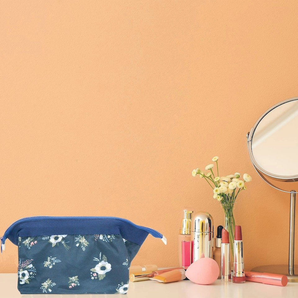 image 1 of Envie Fashionable Waterproof & Portable Cosmetic Bag, Blue Flower