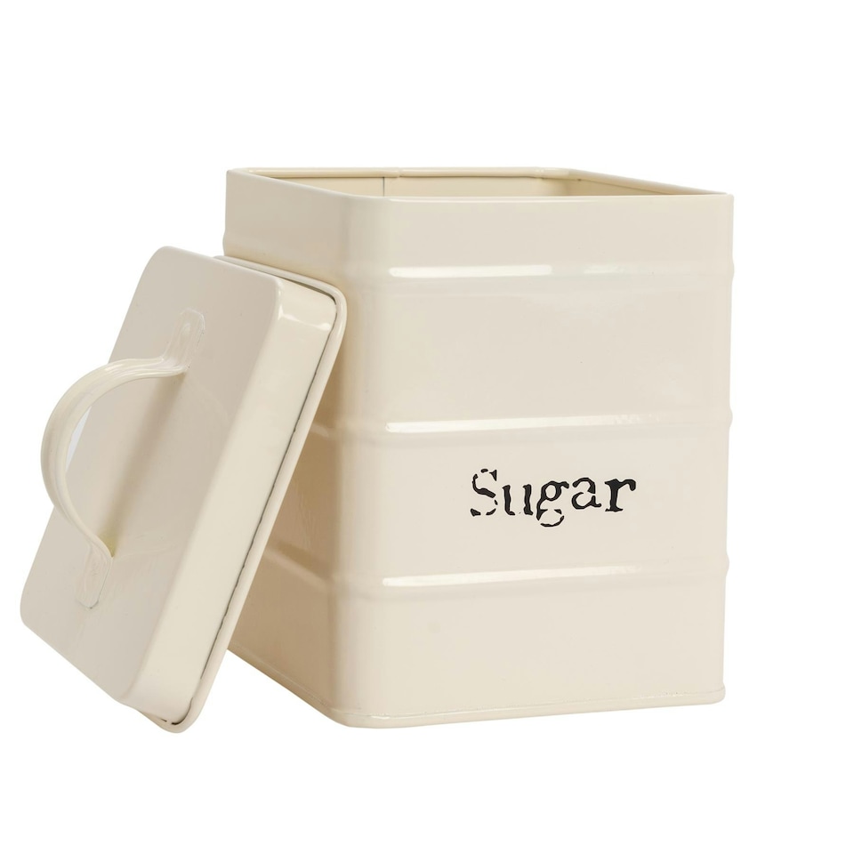 image 1 of Harbour Housewares Cream Vintage Metal Kitchen Sugar Canister Kitchen Caddy Kitchen Storage Containers Canisters