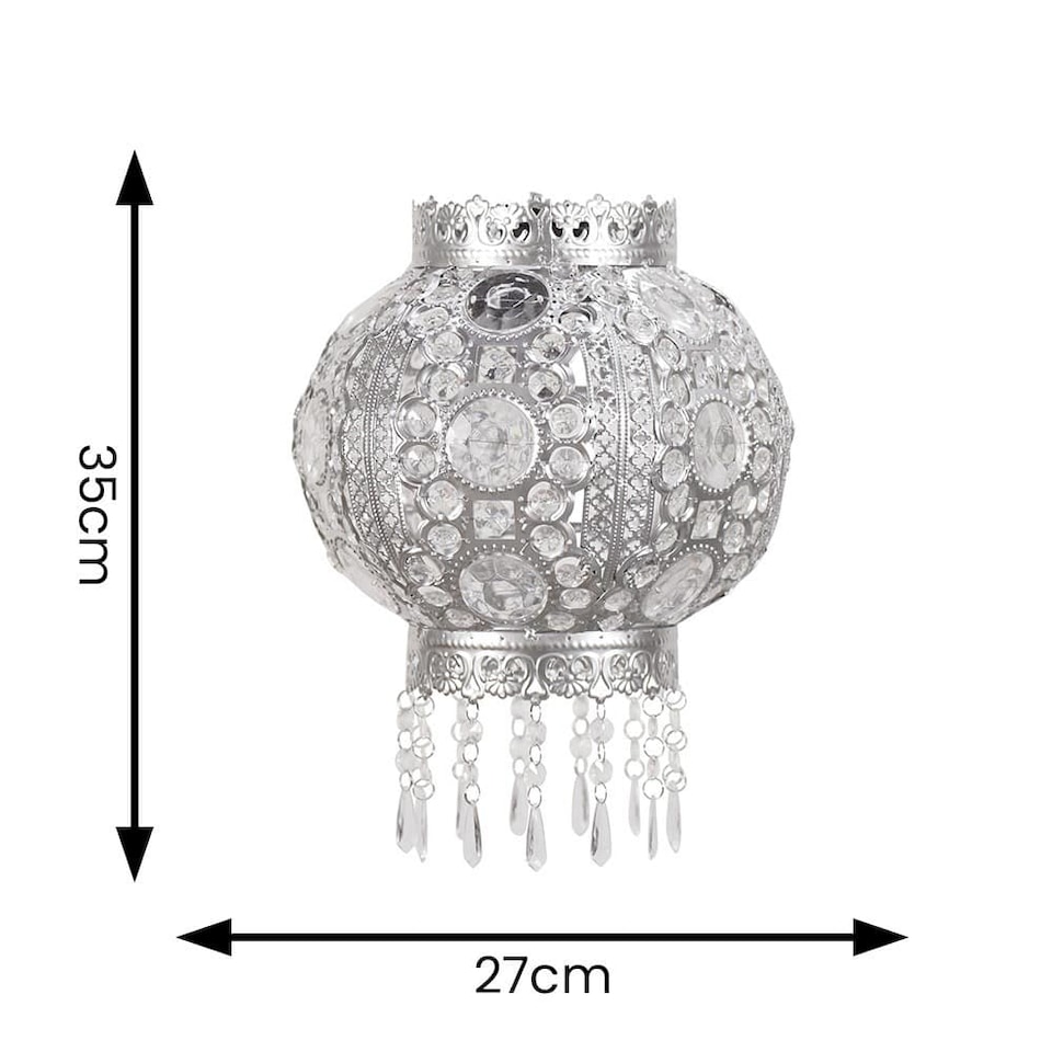 image 1 of ValueLights Bazaar Moroccan Silver Lamp Shade Acrylic Droplets & Bulb | Silver