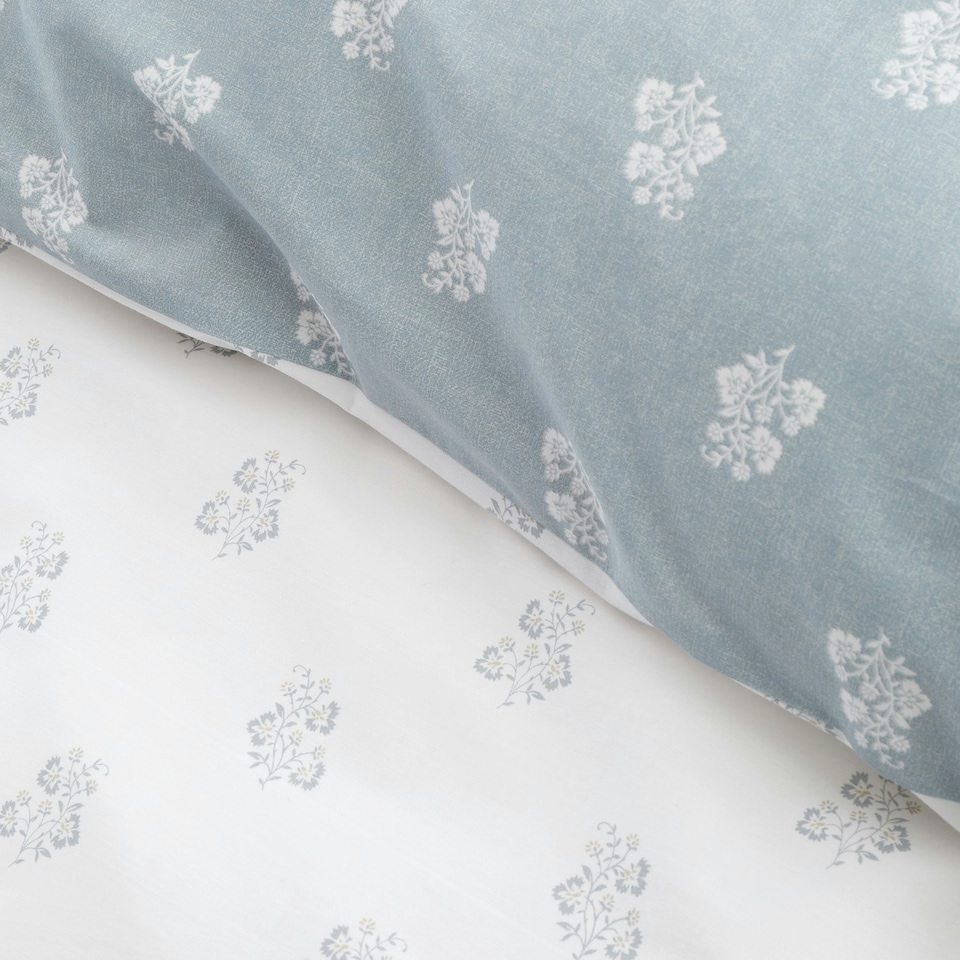 image 1 of Bianca Esme Floral 200 Thread Count Cotton Reversible Duvet Cover Set White / Blue | Blue | White / Blue | Super King