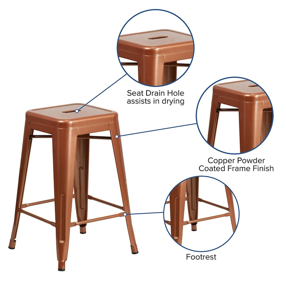 image 1 of Kai 24" Industrial Style Bar Stool Copper - Set of 4 - Modern Metal Counter Height Copper