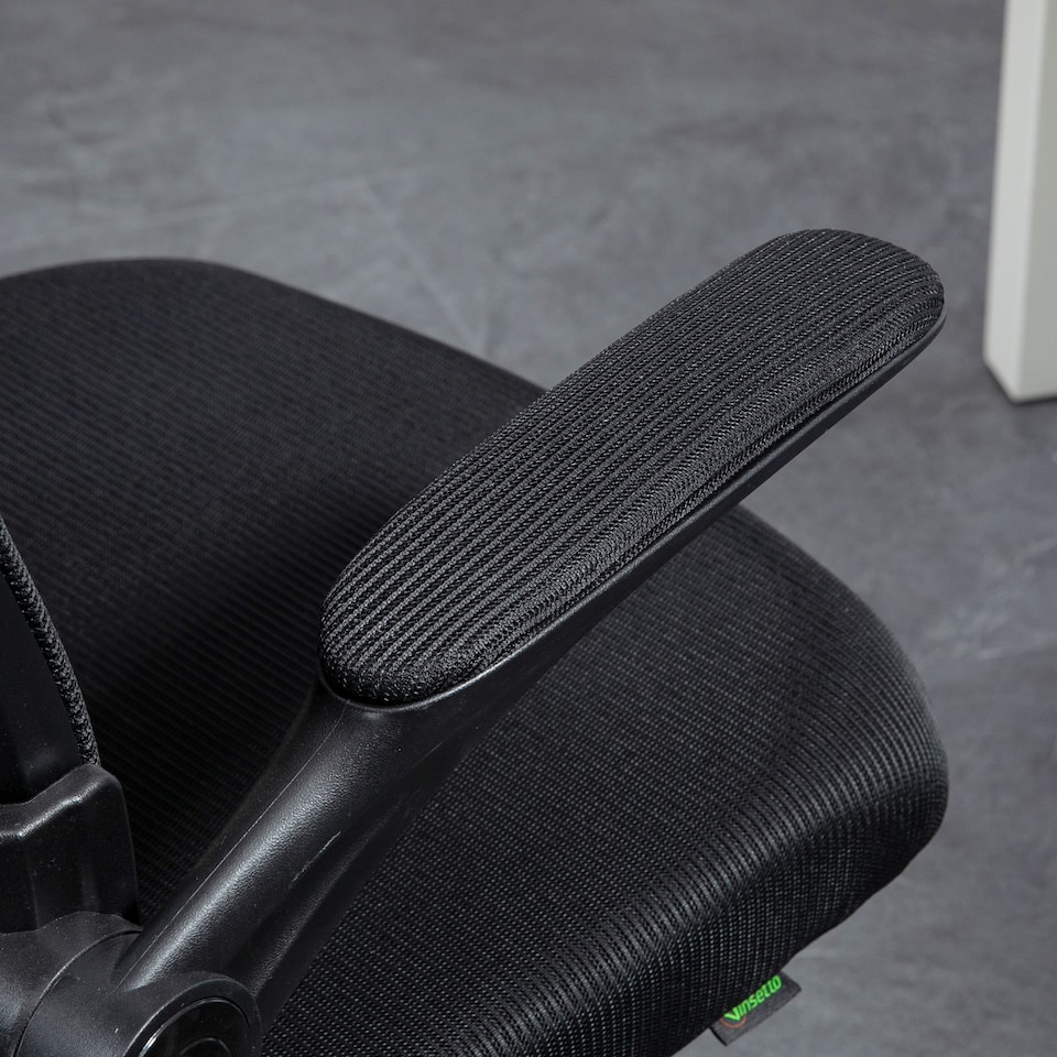image 1 of Vinsetto Ergonomic Mesh Office Chair with 90 Flip-up Armrests and Lumbar Support, Height Adjustable Computer Chair with Swivel Wheels, Black
